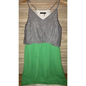 Ruche green & striped dress (size L)